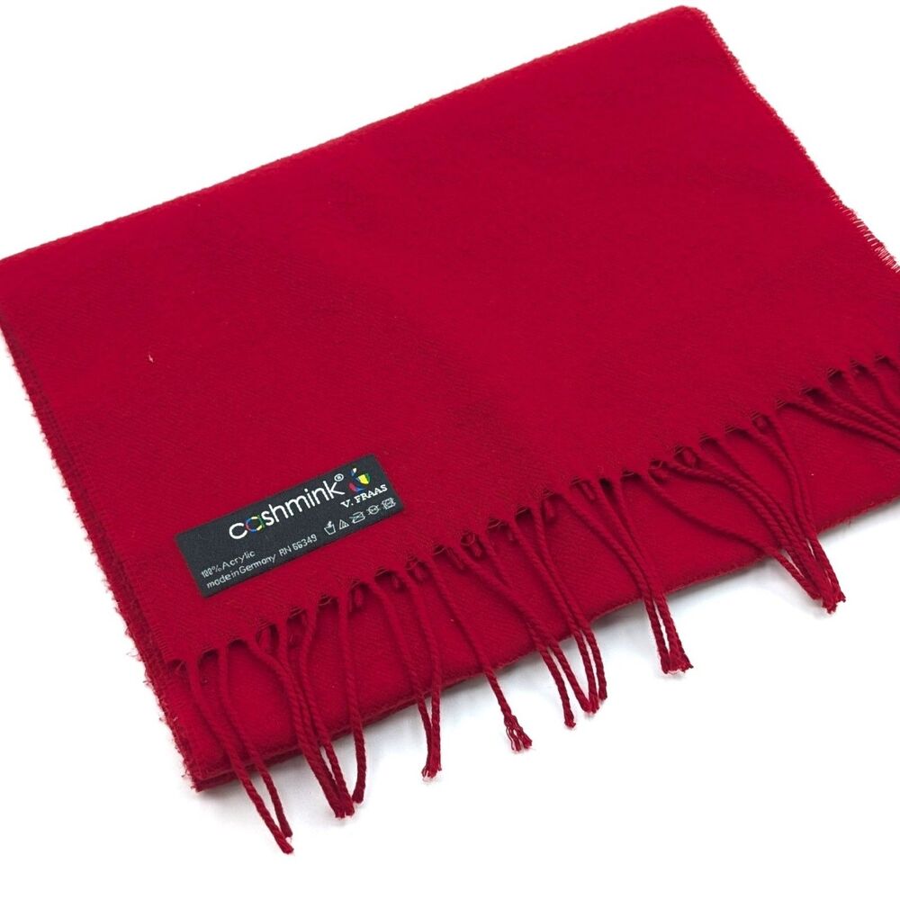 V FRAAS Cashmink Red Holiday Scarf w/ Tassels 100% Acrylic Made in Germany